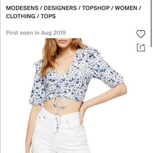 Floral Ruched Crop Top In Blue Multi